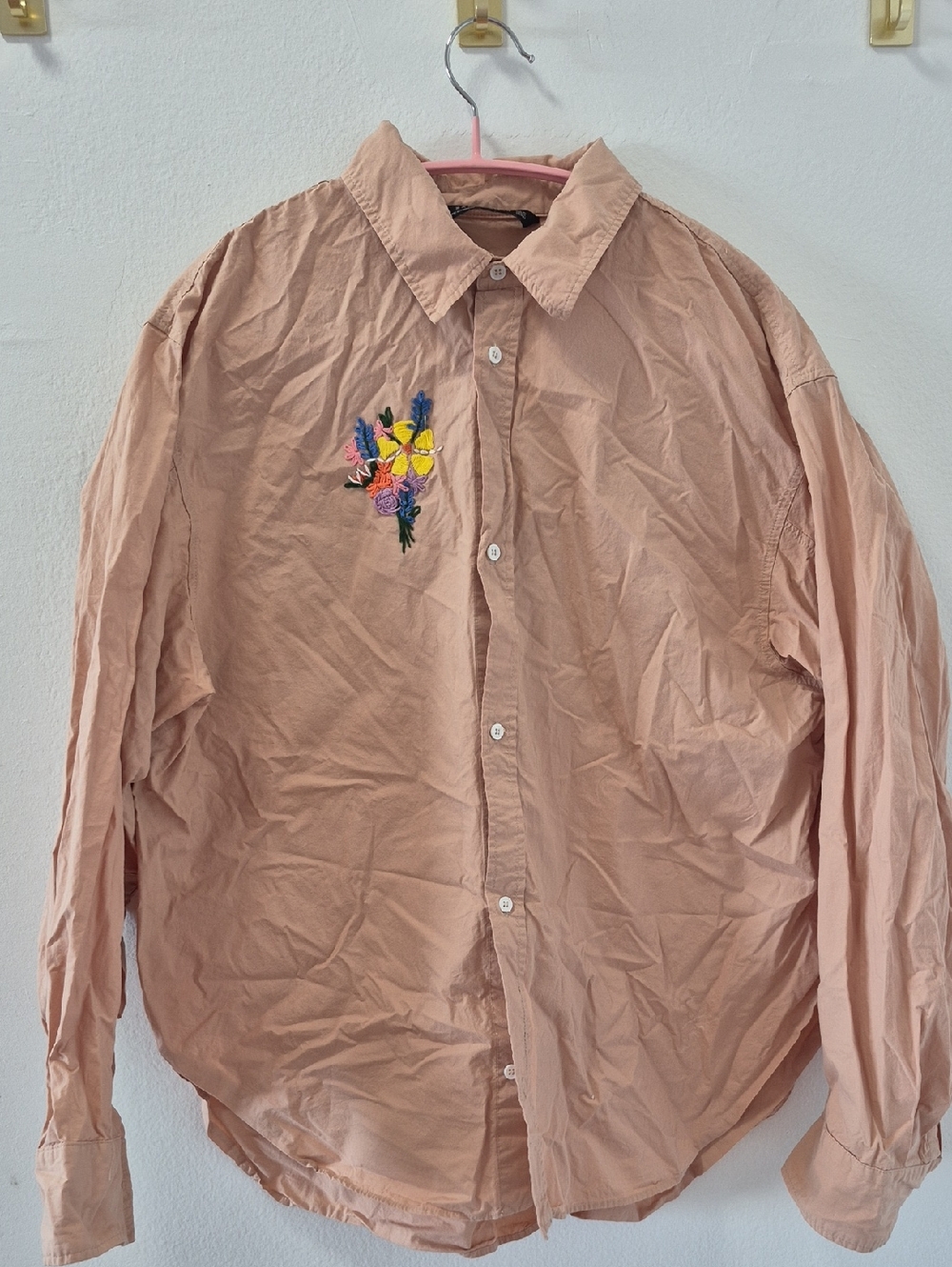 Zara Woman Tan / Nude Embroidered Button-Up Shirt